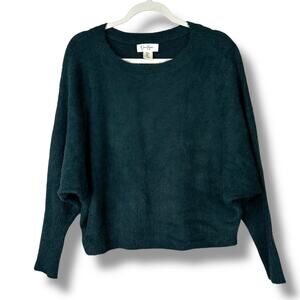 Jessica Simpson Dark Green Fuzzy Eyelash Knit Batwing Sleeve Sweater Medium